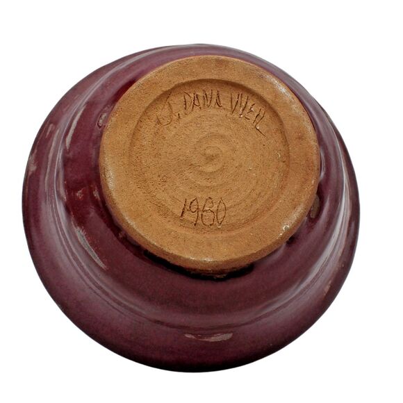 Vintage Hand Painted Studio Art Pottery Clay Ceramic Bowl in Purples & Magenta - Picture 5 of 5